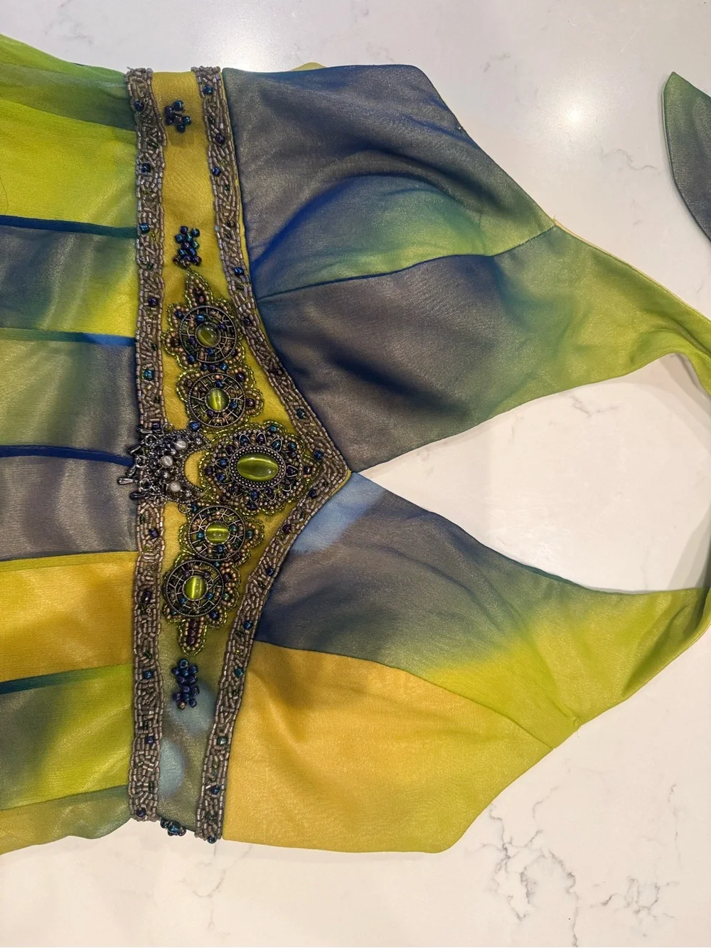 Vintage Fairy 100% Silk Dress in Lime & Navy